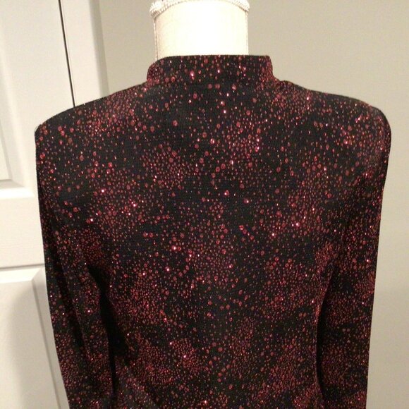 R & M Collection Women Knit Top Jacket Combo Blk Red Sparkle Evening Sweater Med - Picture 4 of 12